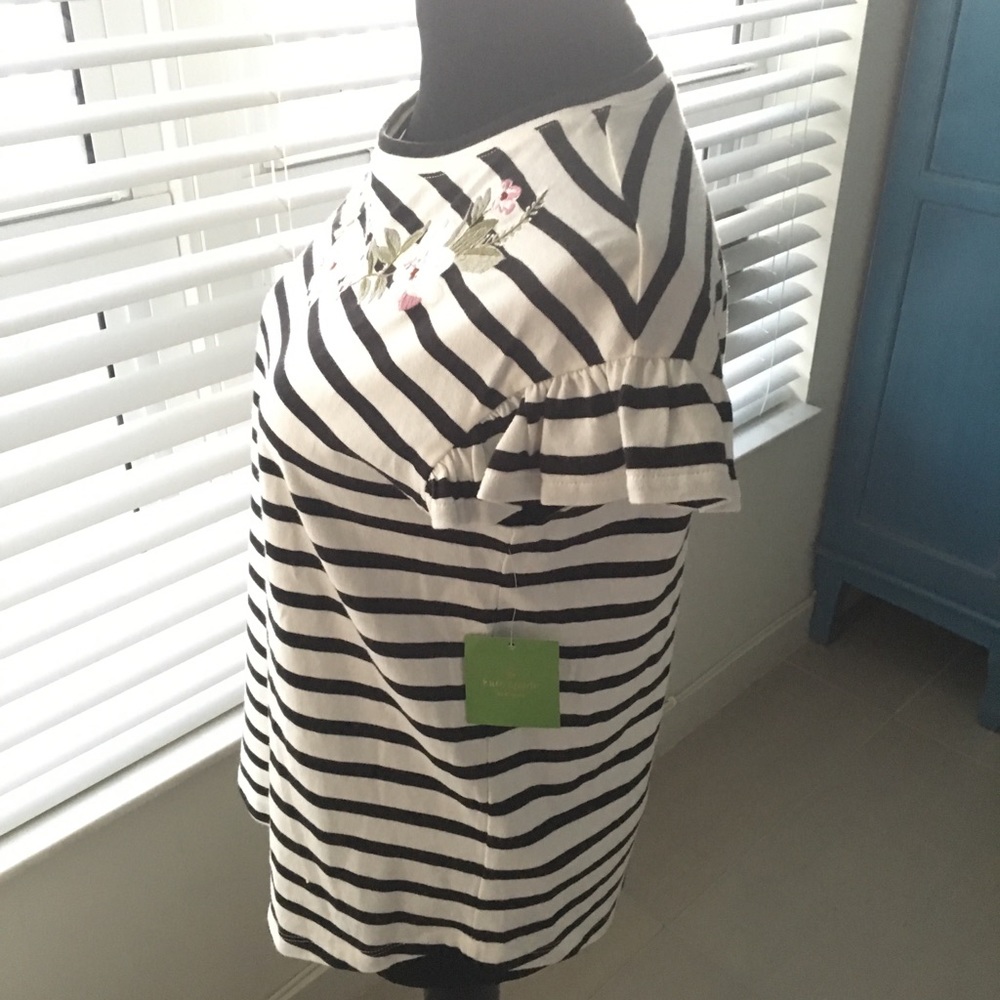 Kate Spade ♠️ Embroidered Floral Stripe Ruffle Tee - Picture 6 of 7